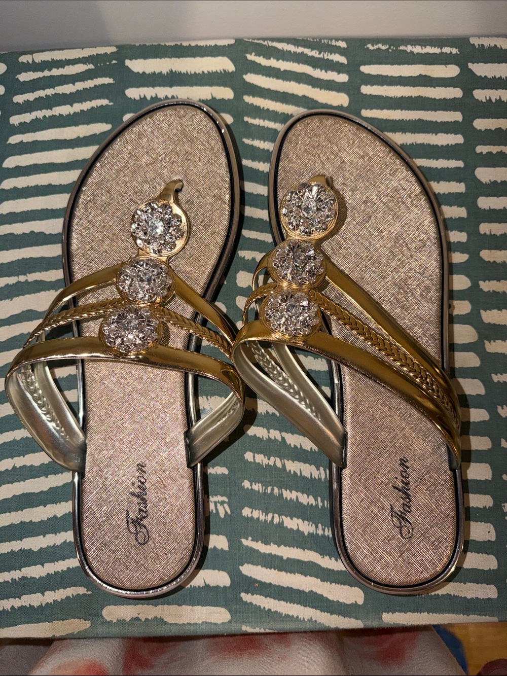 Gold Jeweled Women's Slide Sandals
